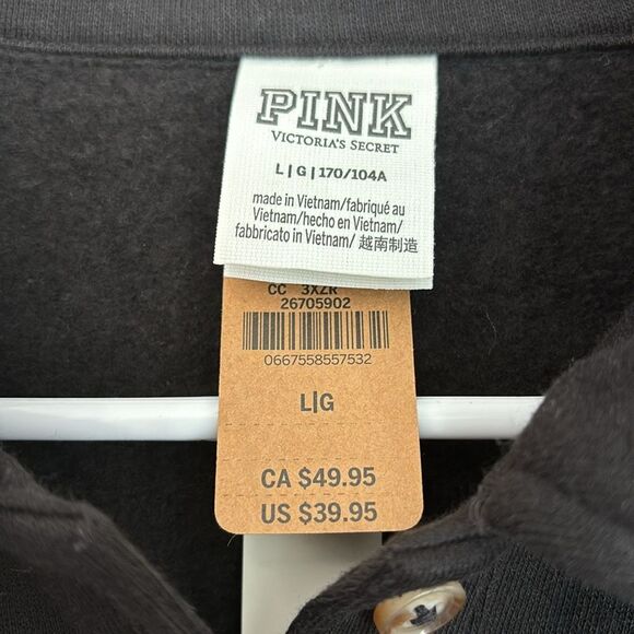 Victoria’s Secret Pink Women black collared pocket oversize sweatshirt large NWT - Picture 5 of 9